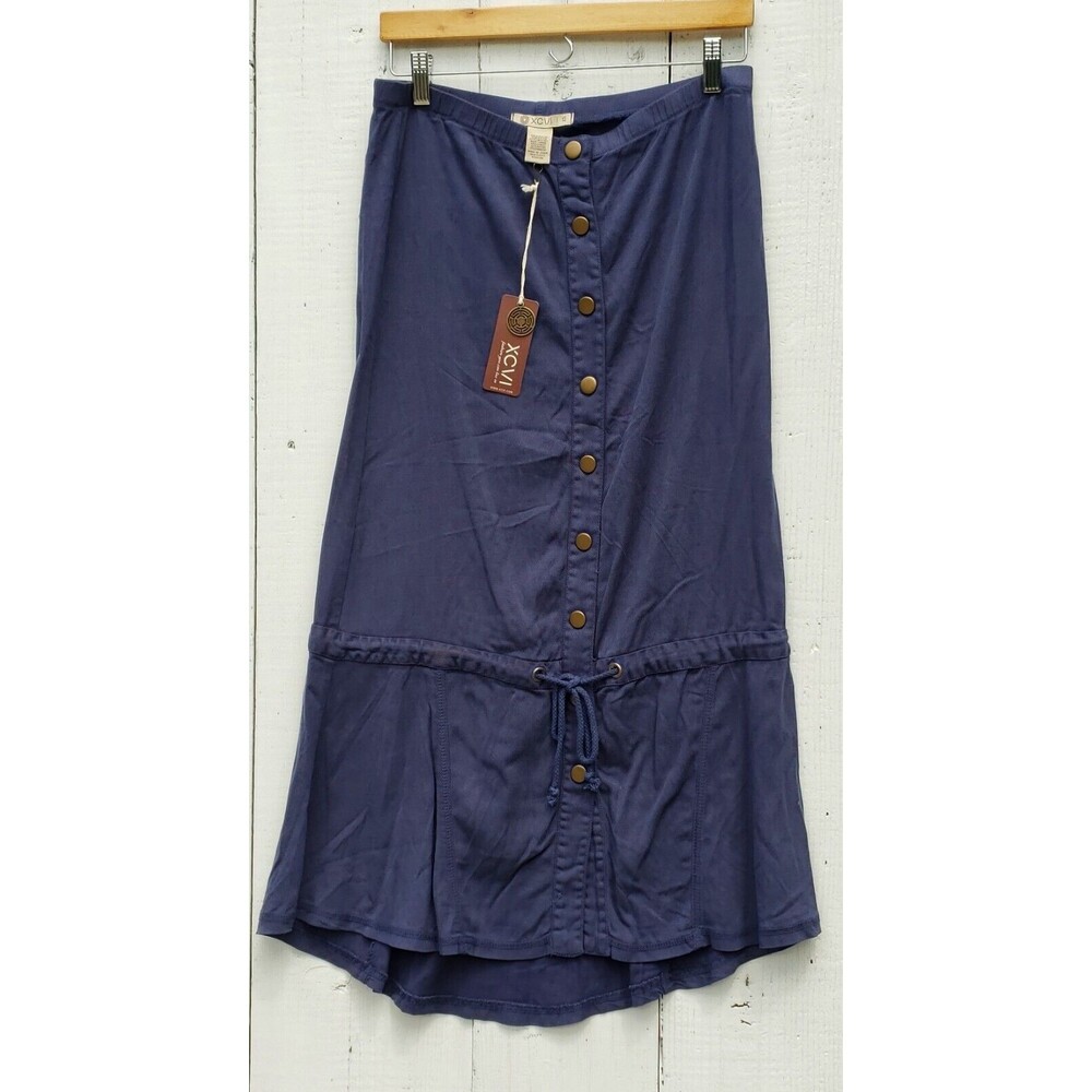XCVI Women's Blue Ruffled Button Up Tie Stretch Waist Long Skirt Sz S